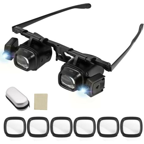 Kopfbandlupe mit Led, Kopf Lupenbrille 2.0X 6.0X 8.0X12.0X 24.0X Vergrößerung, Vergrößerungsbrille, Kopfmontierte Lesebrille für Juweliere, Nähen, Handwerk, Hobbys