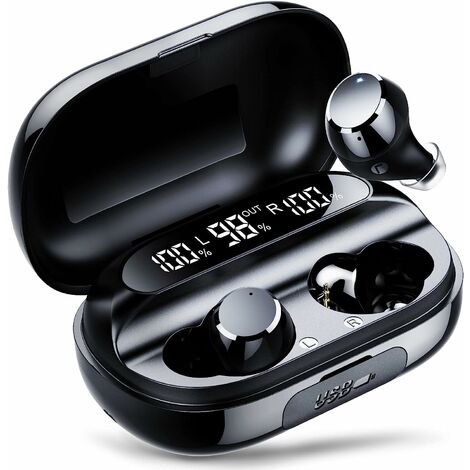 Kopfhörer Kabellos, In Ear Bluetooth 5.1 Kopfhörer mit Mic, 150H Spielzeit mit LED Anzeige Ladebox, IPX7 Wasserdicht, Sport Ohrhörer für Reisen, Arbeit