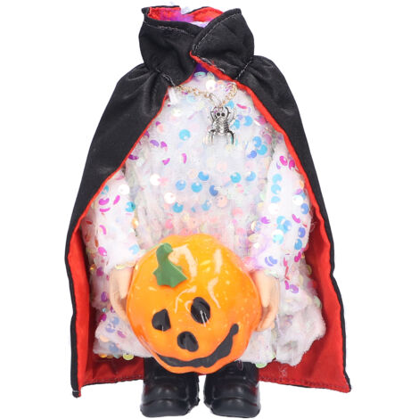 Kopflose Halloween-Puppe – Plüschelf mit Kürbis und Vampirumhang zur Dekoration