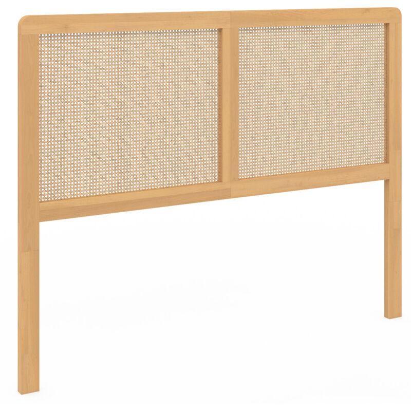 Idmarket Beige Kopfteil Auf Fuß Edhen 140 Cm Rohrgeflecht Und Holz