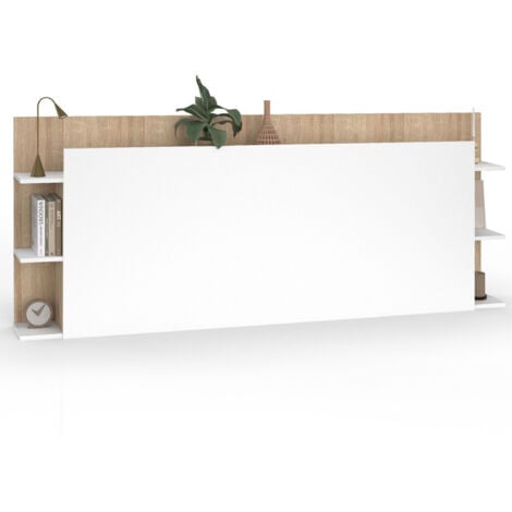 IDMARKET Kopfteil auf Fuß CIRI für Bett 140 und 160 cm mit Stauraum in Weiß und Holz