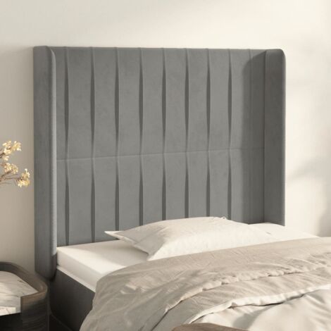 JINLEFU Kopfteil mit Ohren Hellgrau 83x16x118/128 cm Samt