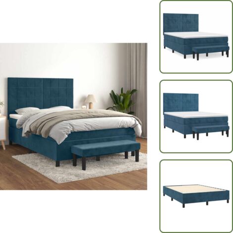 Kopfteil - vidaXL Boxspringbett mit Matratze Dunkelblau 140x200 cm Samt - Taschenfederkern