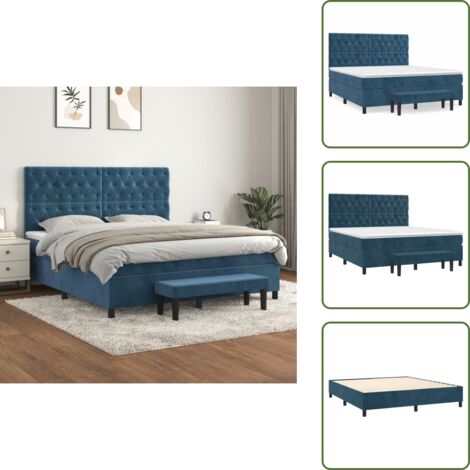 Kopfteil - vidaXL Boxspringbett mit Matratze Dunkelblau 160x200 cm Samt - Taschenfederkern