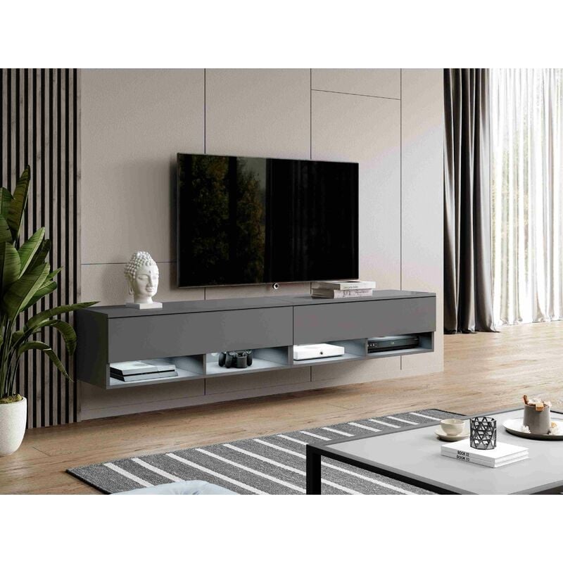 Meuble tv alyx 200 cm (2x100cm) lowboard avec éclairage led anthracite - Furnix