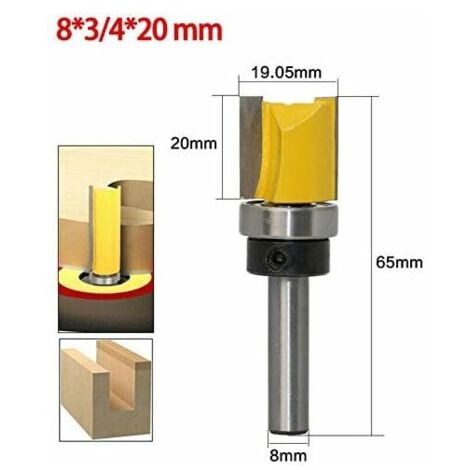 SJQKA Kopierfräser, Holzfräser, Oberfräse, 8 mm Schaft, 20 mm Klinge aus hochwertigem legiertem Stahl für die manuelle Bearbeitung von Massivholz/Spanplatten/MDF, Gelb (83/420 mm)