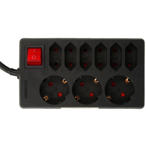 Kopp 129805005 Multipresa con interruttore 9 scomparti Nero Schuko 1 pz.