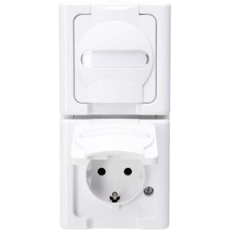 Kopp 131402009 2 vie Interruttore per ambienti umidi Completo Presa schuko con coperchio ribaltabile BlueElectric Bianc