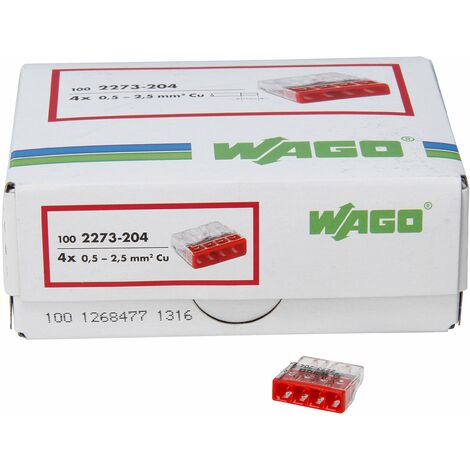 Kopp 33346422 WAGO Compact Morsetto Elettrico Connessione Dosi 4 Capo di Morsetto Rosso 0,5 – 2,5 mm² Contenuto della Confezione 100 Pezzi, Colore: TrasparenteRosso