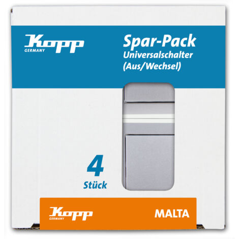 Kopp - MALTA – Profi-Pack: 4 Universalschalter (Aus-/Wechsel), Farbe: silber - 622620052