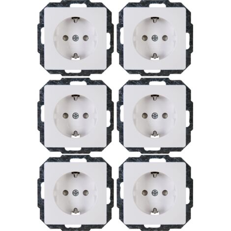 Kopp Paris confezione economica: 6 prese con contatto di terra e protezione tattile I Prese con contatto di terra 16 A / 250 V / IP20 I Presa a muro per uso interno I Bianco artico, 920702011