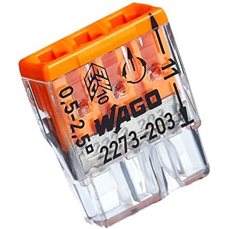 Kopp Wago 33346421 COMPACT - Morsetti a 3 conduttori, 0,5-2,5 mm², 100 pezzi, colore: trasparente/arancione