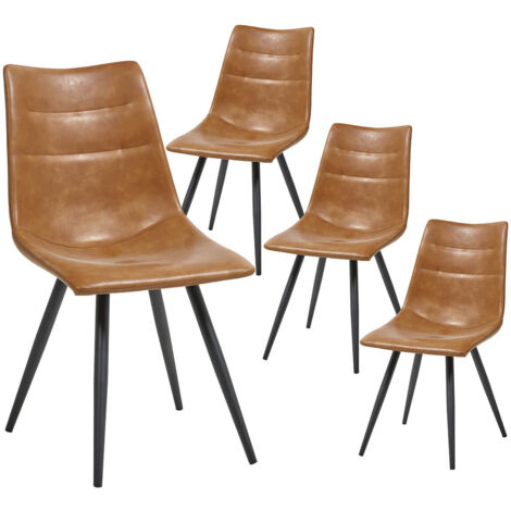 KORA - Lot de 4 Chaises Simili Cuir Marron
