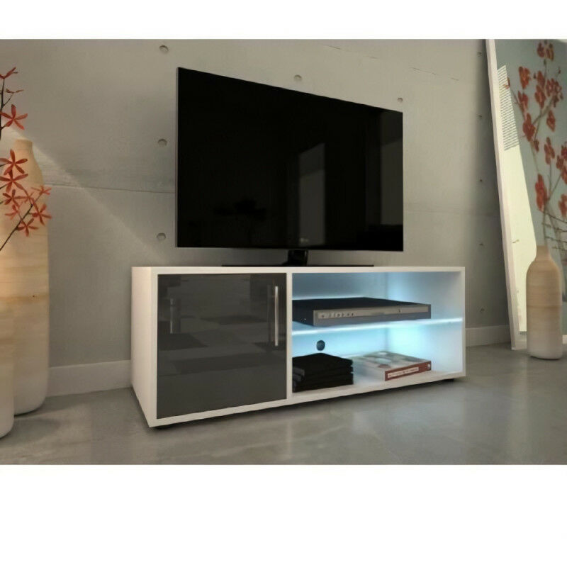 KORA Meuble TV contemporain avec éclairage LED laqué gris - L 100 cm