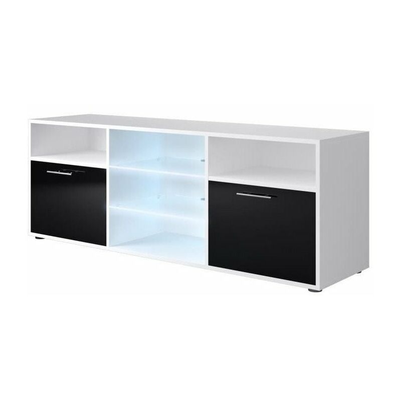 KORA Meuble TV contemporain blanc et noir brillant - L 150 cm