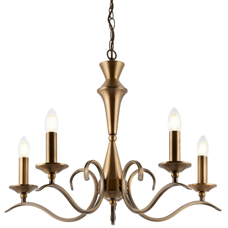 Kora - 5 Light Multi Arm Ceiling Pendant Candle Antique Brass, E14 - Endon