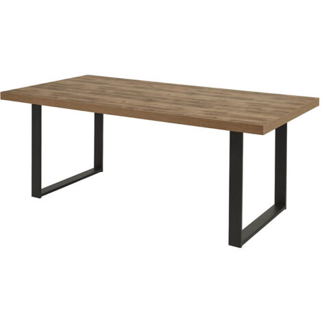 KORA - Table 200cm Aspect Bois Piètement U Métal Poudré Noir - Marron clair