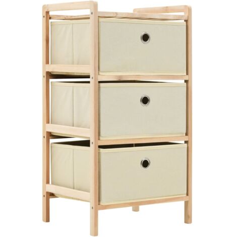 Korb-Kommode mit 3 Stoffkörben Zedernholz Beige