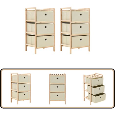 Korb-Kommoden 2 Stk. mit 3 Stoffkörben Zedernholz Beige - Aufbewahrungsschrank - Holzschrank - Kommode - Wohnzimmermöbel - Schlafzimmermöbel