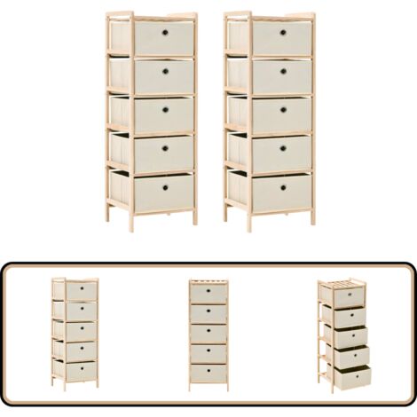 Korb-Kommoden 2 Stk. mit 5 Stoffkörben Zedernholz Beige - Aufbewahrungsschrank - Holzschrank - Kommode - Wohnzimmermöbel - Schlafzimmermöbel