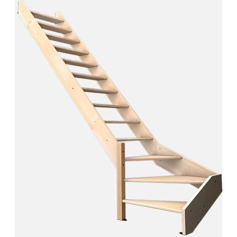 Kordo – Escalier quart tournant gauche en hêtre – Longueur 2015 mm – Hauteur sol à sol 2898 mm – Largeur 784 mm – Kit prêt-à-poser