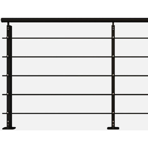 Kordo – Kit garde-corps 2m à plat – Aluminium RAL 9005 – Poteaux rectangulaires – Main courante ergonomique pour sécurité intérieure/extérieure
