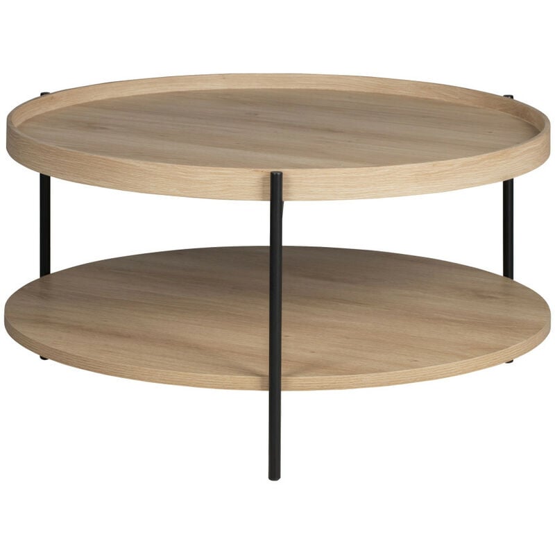 Drawer - Table basse ronde en bois et métal ø80cm - Bois clair - korro