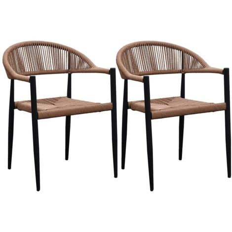 KORSI - Lot de 2 Fauteuils de Table de Jardin en Aluminium Noir et Imitation Rotin
