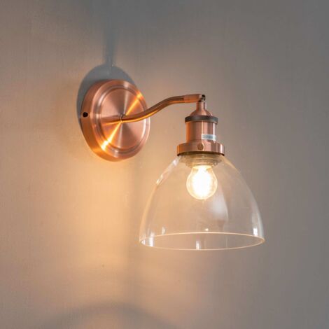Kosilum – Applique murale LED vintage en verre et cuivre – Abat-jour cloche 18 cm – Ampoule E27 à filament – Pour intérieur élégant