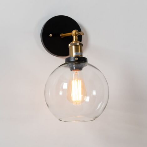 Kosilum – Applique murale rétro en verre rond – Abat-jour transparent – Compatible E27 – Lumière chaude pour salon et entrée
