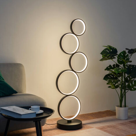 Kosilum – Lampadaire LED cercles superposés en métal noir – 1m30 de hauteur – Éclairage indirect 1680 lumens – Design moderne élégant