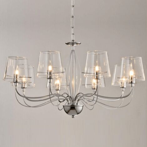 Kosilum – Lustre baroque 8 bras en métal chromé et verre transparent – Hauteur 36 cm – Diamètre 72 cm – Culot G9 – Indice IP20