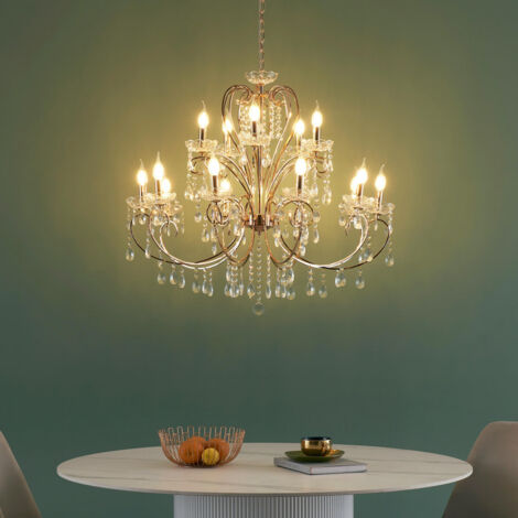 Kosilum – Lustre baroque en cristal or rose 15 bras – Design élégant avec pampilles en verre – Pour espaces raffinés – Collection Pavia