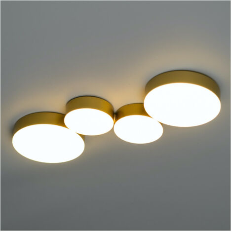 Kosilum – Plafonnier LED moderne doré 4 spots cylindriques – Éclairage 1520 lumens – Design compact 47cm – Pour pièces spacieuses