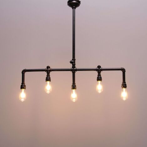 Kosilum – Suspension industrielle en métal cuivre 5 lumières E27 – Longueur 98 cm – Hauteur 90 cm – Éclairage chaleureux et homogène
