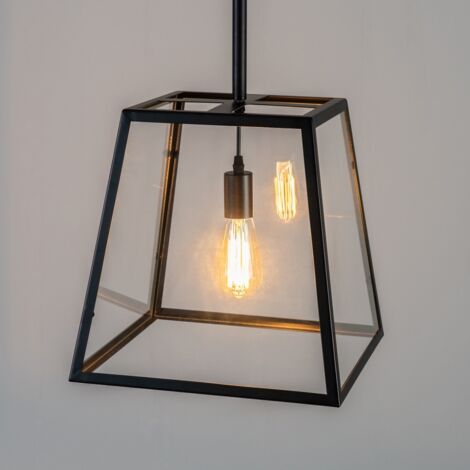 Kosilum – Suspension industrielle en verre noir – Hauteur réglable jusqu'à 120 cm – Design minimaliste pour salon et salle à manger