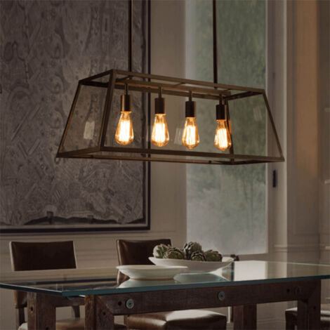 Kosilum – Suspension industrielle grande 4 lumières – Design rétro avec chaînes – Pour pièces spacieuses – Ambiance chaleureuse