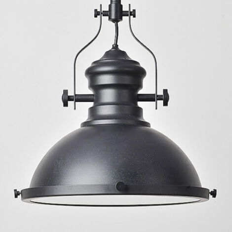 Kosilum – Suspension industrielle noire 60cm – Finition métal mate – Intérieur blanc pour éclairage uniforme – Pour cuisines style industriel