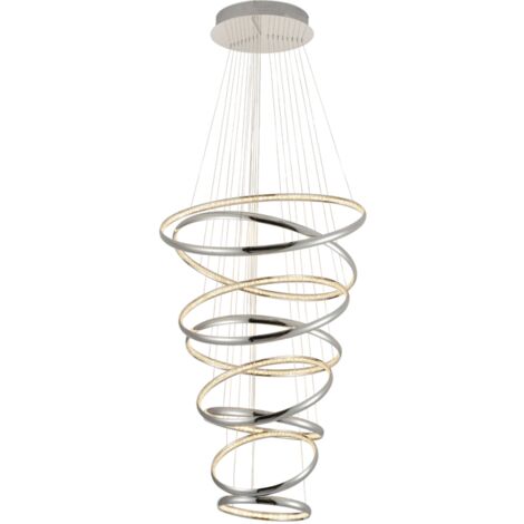 Kosilum – Suspension spirale LED argentée 2m50 – Finition métal chromé – Éclairage eco-friendly 160W – Pour salons et salles à manger