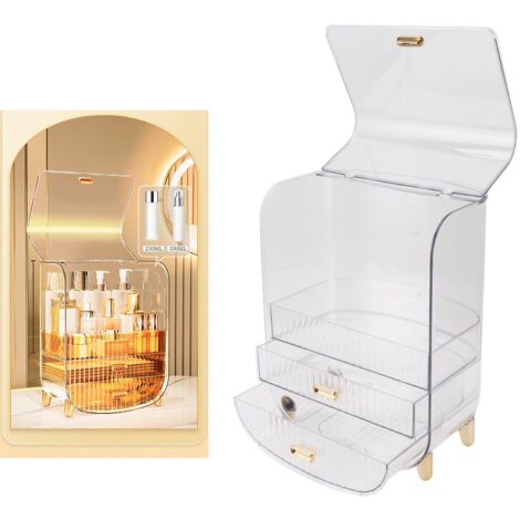 Kosmetik-Organizer mit Deckel und transparenten Fächern für Gesichtsmasken und Lippenstifte – Multifunktionale Aufbewahrungsbox mit großem Fassungsvermögen für Studentenwohnheim, Kommode und Badezimme
