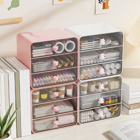 [Kosmetikaufbewahrungsbox] Schreibtisch-Organizer-Box mit 3 Fächern und abwaschbaren Ablagen, multifunktionaler weißer Organizer für Studentenwohnheim, Schule und Zuhause, kompaktes Modell