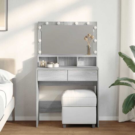 Kosmetiktisch mit LED Sonoma Grau 80x41x134,5 cm