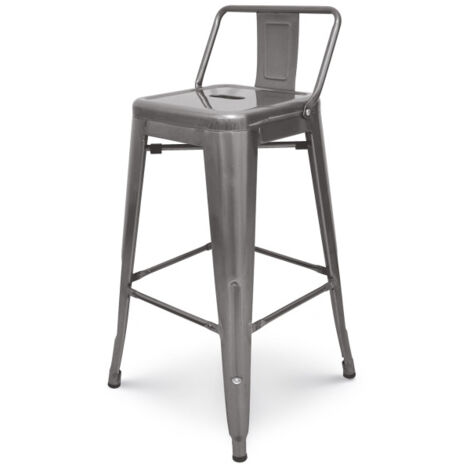 KOSMI - Barhocker aus rohem Metall mit kleiner Rückenlehne, Barstuhl Metallhocker Höhe 66 cm, perfekt für Küchenarbeitsplatten von ca. 90 cm, verzinkt - Grau