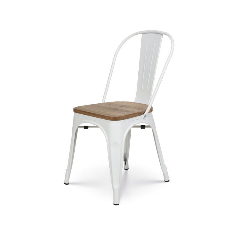 Kosmi - Chaise en métal blanc mat et assise en bois clair - Style industriel