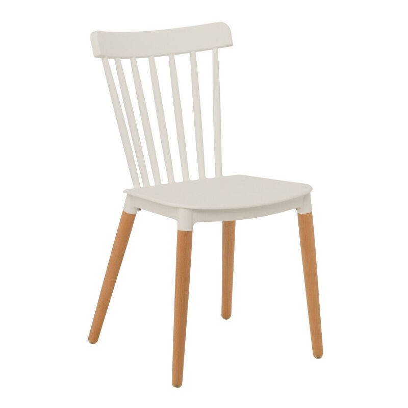 Kosmi - Chaise style scandinave à barreaux modèle pop - Coque en résine blanche et pieds en bois naturel