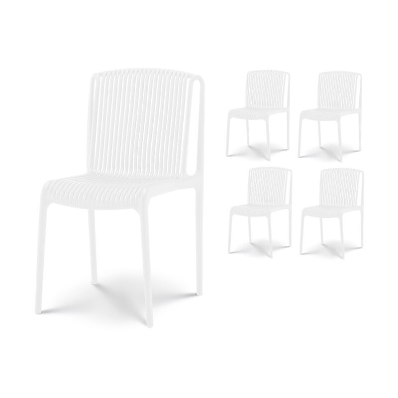 Lot de 4 chaises de Jardin ou Terrasse Blanches en Résine Polypropylène