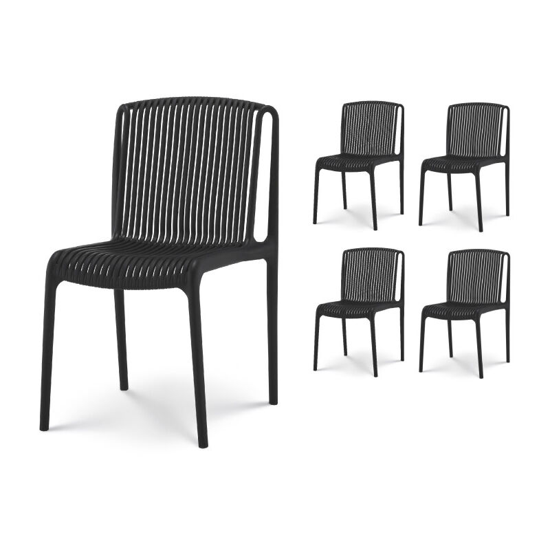 Lot de 4 chaises de Jardin ou Terrasse Noires en Résine Polypropylène