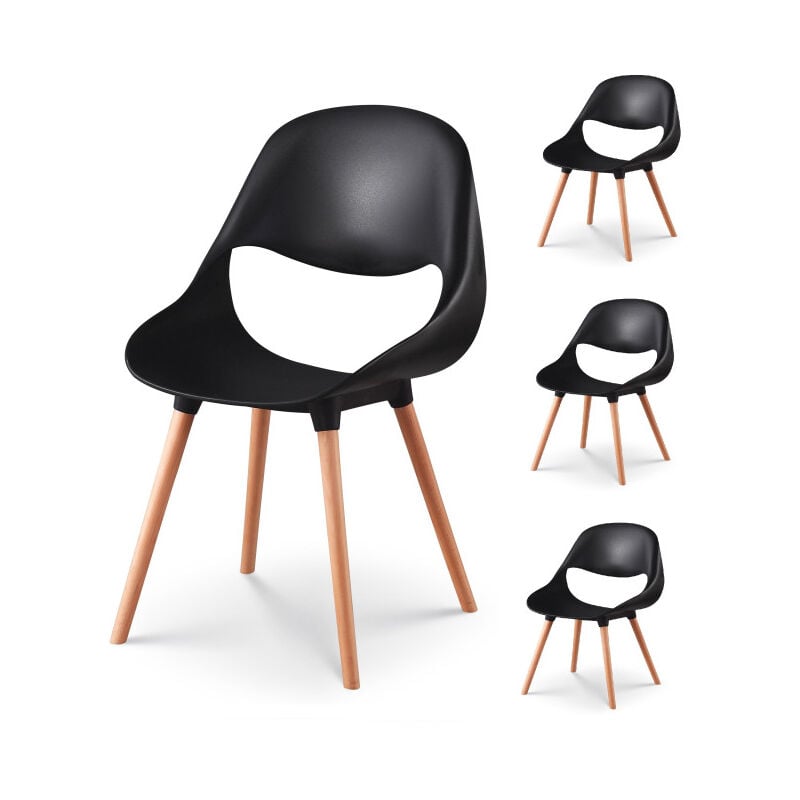 Kosmi - Lot de 4 chaises de salle à manger chloe noire et pieds en bois