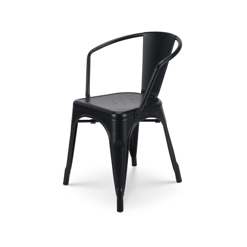 Kosmi - Chaise en métal noir mat style Industriel - Fauteuil industriel avec accoudoirs