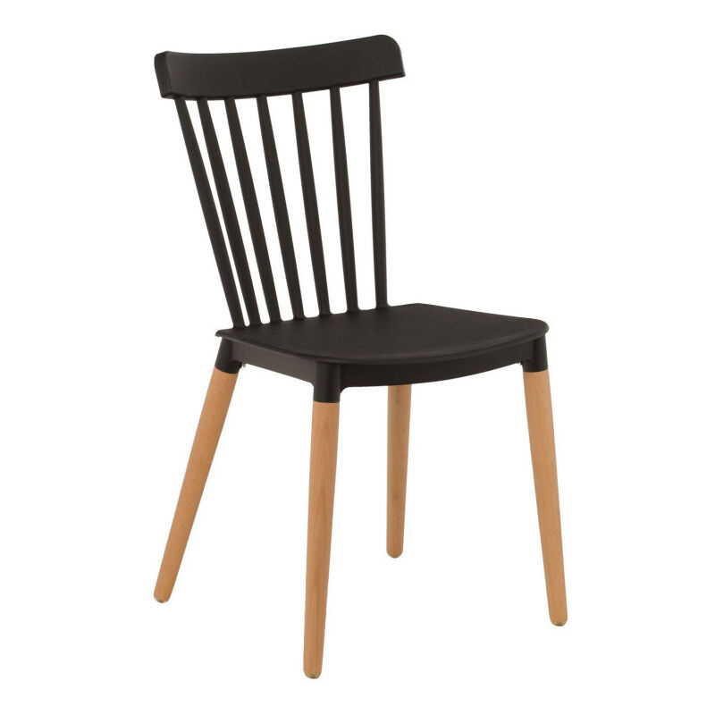 Kosmi - Chaise style scandinave à barreaux modèle pop - Coque en résine noire et pieds en bois naturel